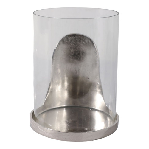 8" x 7" Metal Base Hurricane Pillar Holder - Silver