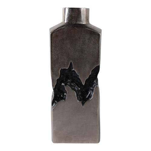 20 x 7" Carved Middle Metal Vase - Silver / Black