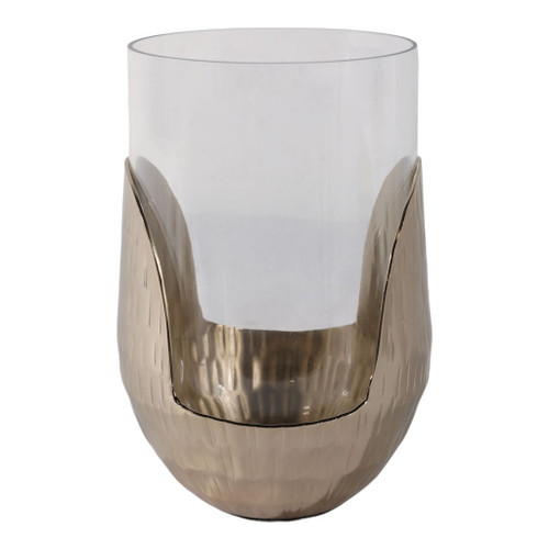 8" x 5" Metal Base Hurricane Pillar Holder - Gold