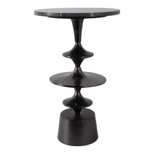 24" x 16" Discs Base Marble Top Accent Table - Black
