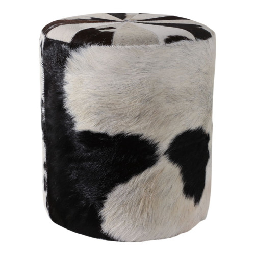 18" x 16" Hair On Hide Ottoman - Black / White