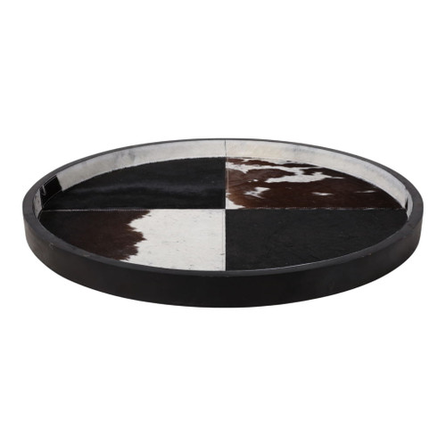 29" Hair On Hide Patchwork Tray - Black / White