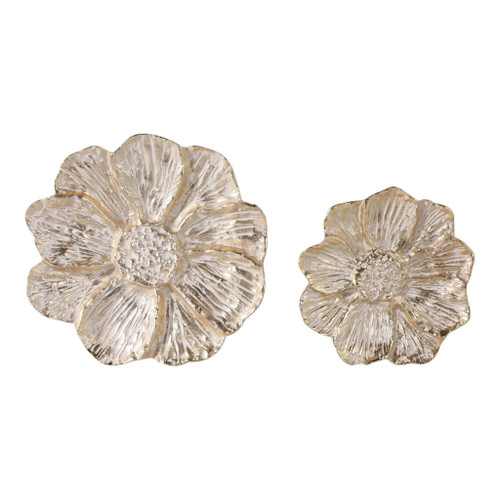 12" / 16" Metal Wall Flowers (Set of 2) - Gold / White