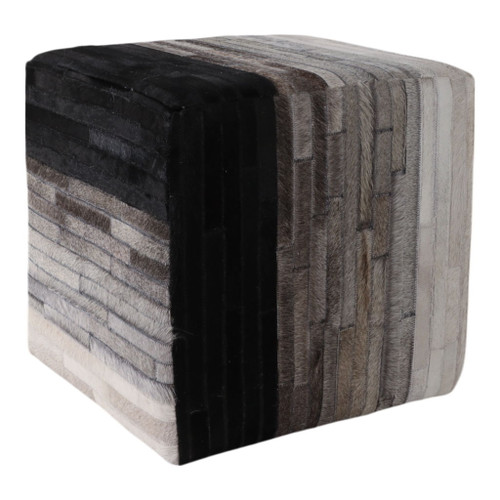 18" x 18" Hair On Hide Strips Patchwork Ottoman - Mult