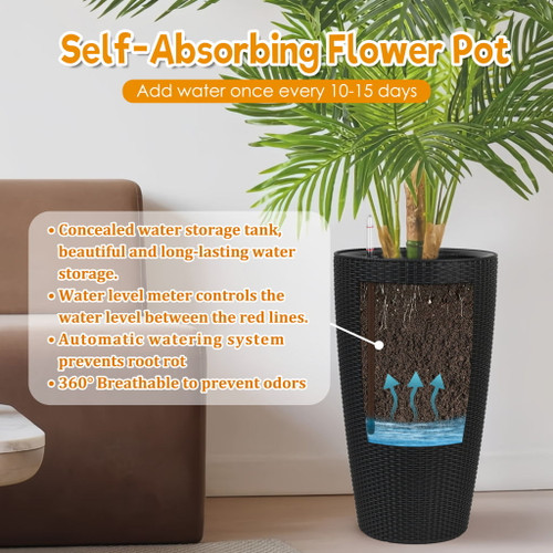 Tall Planters Set With Water Level Monitor And Auto Watering