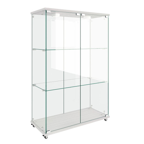 Modern Display Cabinet With LED Lights, Transparent Tempered Glass 2 Door Storage Case With 3 Shelves