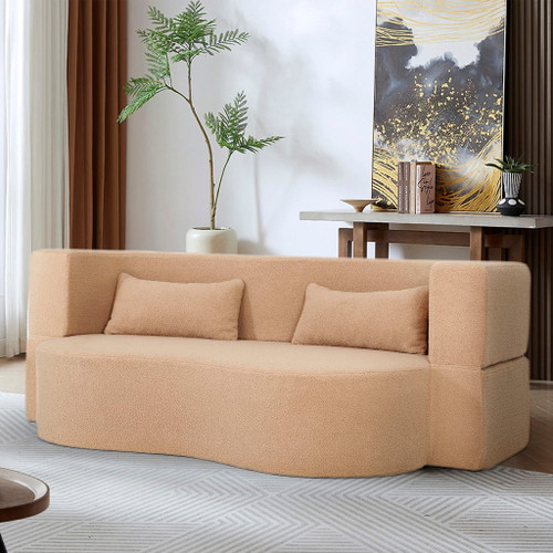 2 In 1 Convertible Full Size Folding Loveseat Couch With Soft Teddy Fabric