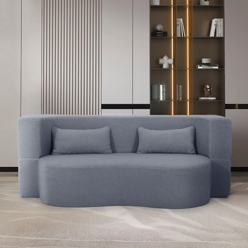 2 In 1 Convertible Full Size Folding Loveseat Couch With Soft Teddy Fabric