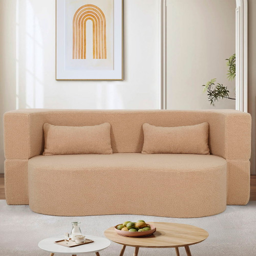 2 In 1 Convertible Full Size Folding Loveseat Couch With Soft Teddy Fabric