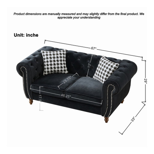 Chesterfield 3 And 2 Seater Velvet Upholstery Sofa With Roll Armrest & Nailhead Fabric Couch