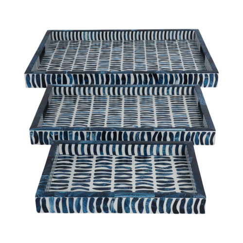 13" / 18" / 24" Trays With Inlay (Set of 3) - Blue / White