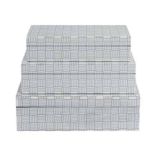 10" / 11" / 12" Checkerboard Etched Boxes (Set of 3) - White / Black