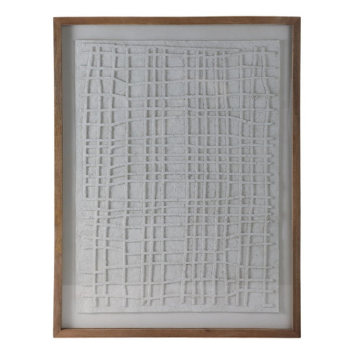 37" x 48" Paper Mache Wall Art With Wooden Frame /Glass - Gray