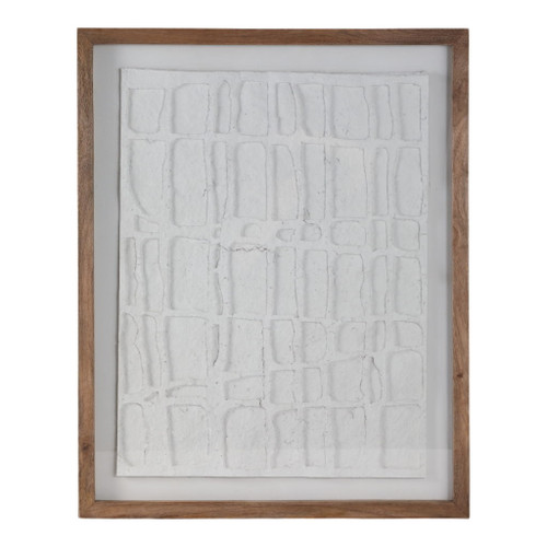 28" x 35" Paper Mache Wall Art With Wooden Frame /Glass - Gray