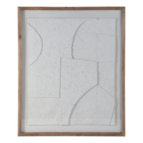 39" x 47" Paper Mache Wall Art With Wooden Frame /Glass - Gray