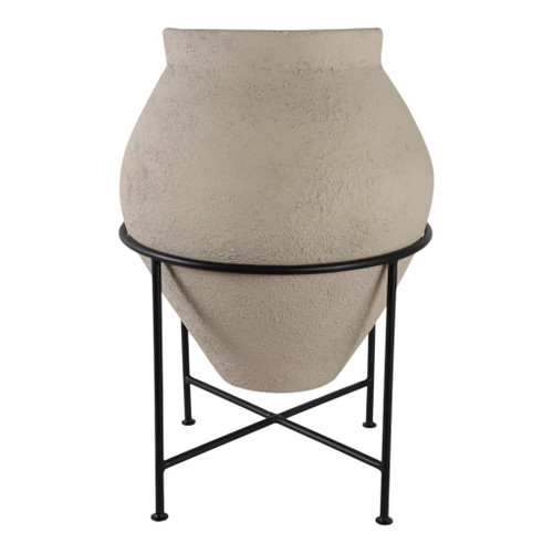 27" x 18" Terracotta Pot In Metal Stand - Ivory / Black