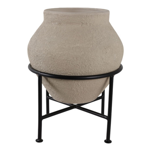 17" x 13" Terracotta Pot In Metal Stand - Ivory / Black