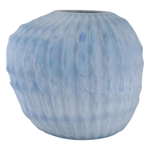 12" Warwick Small Carved Glass Vase - Light Blue