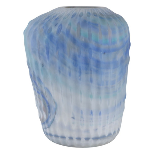 13" Warwick Large Carved Glass Vase - Light Blue