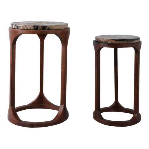20" / 23" Petrified Wood Top Accent Tables (Set of 2) - Ivory