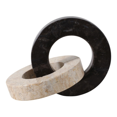 10" x 7" 2 Round Marble Links - Ivory / Black