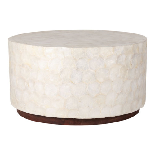 31 x 16" Round Capiz Coffee Table - Ivory