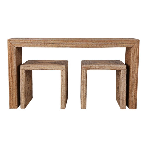 55" Woven Console With 2 19" Side Tables (Set of 3) - Natural