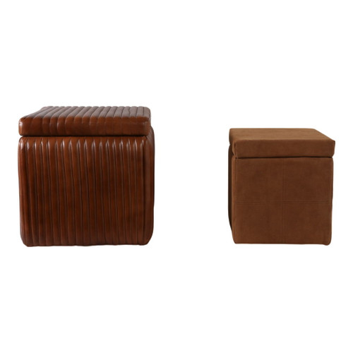 15" / 18" Leather And Suede Ottomans (Set of 2) - Brown