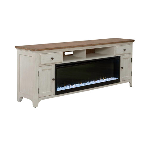 Fireplace TV Consoles - 79" Console With Fire - Medium Brown