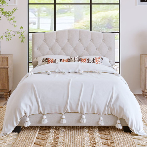 Upholstered Platform Bed With Saddle Curved Headboard And Diamond Tufted Details