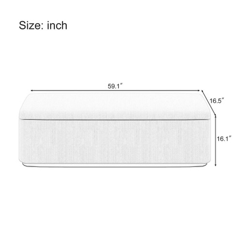 Chic Corduroy Upholstered Storage Ottoman With Vertical Stripe Design - Light Gray