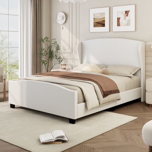High Headboard Wingback Linen Upholstered Bed