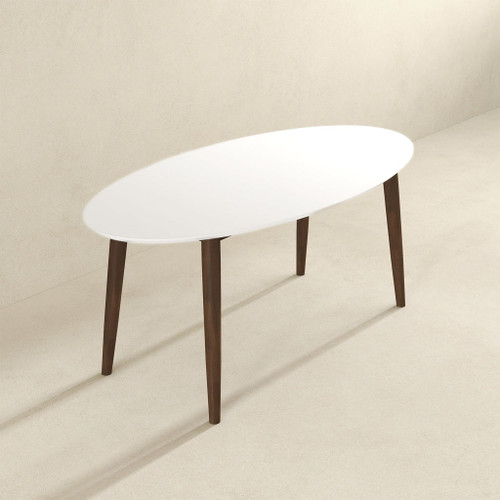 Ada - Mid-Century Modern Style Top Oval Dining Table - Brown / White