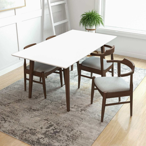 Levi - Modern Style Rectangular Dining Kitchen Table - Dark Brown / White