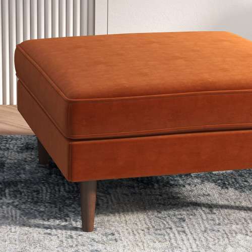 Amber - Square Upholstered Ottoman Velvet - Burnt Orange