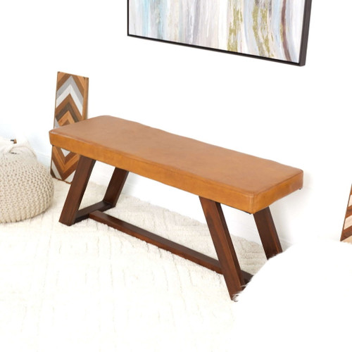 Marley - Genuine Leather Bench - Amber