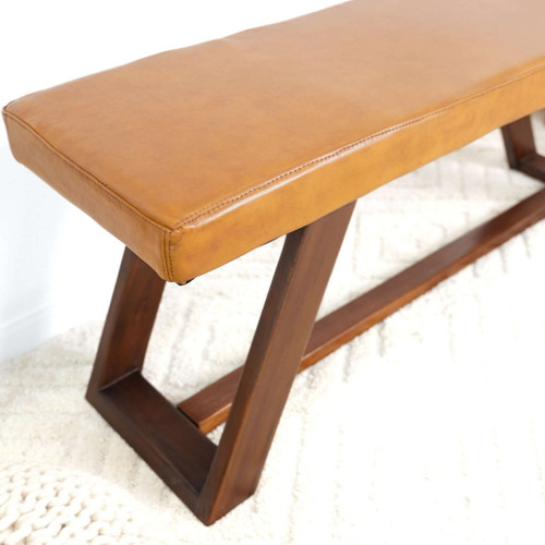 Marley - Genuine Leather Bench - Amber