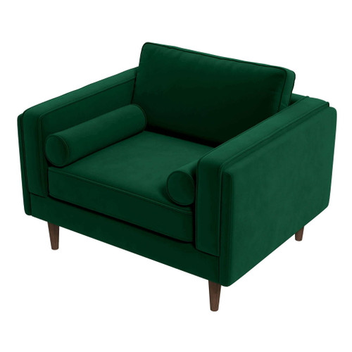 Amber - Velvet Lounge Chair - Brown / Dark Green