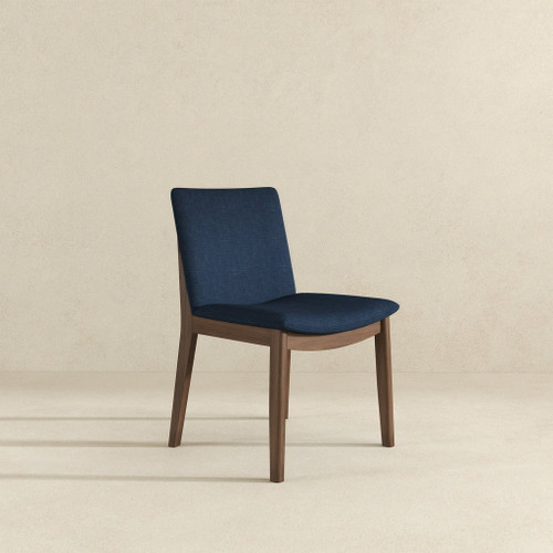 Laura - Linen Dining Chair (Set of 2) - Dark Blue / Dark Brown
