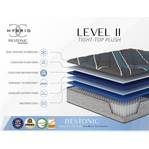 Tempagel - 13" Queen Size Plush Mattress With Dual Cooling - Gray / Blue