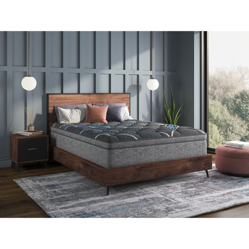 Comfort Care - 15" Twin Euro Top Hybrid Mattress, Plush Comfort, Advanced Cooling - Gray / Blue