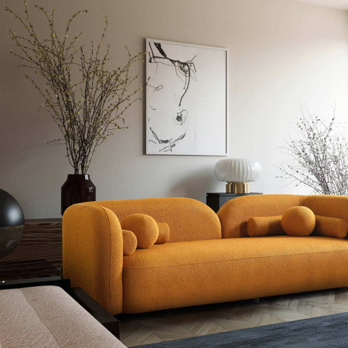 Donna - Japandi Style Boucle Sofa - Dark Yellow / Rustic