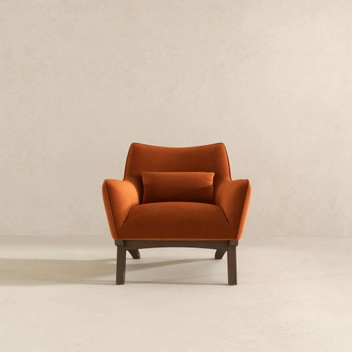 Brayden - Mid-Century Modern Velvet Armchair - Burnt Orange / Wood