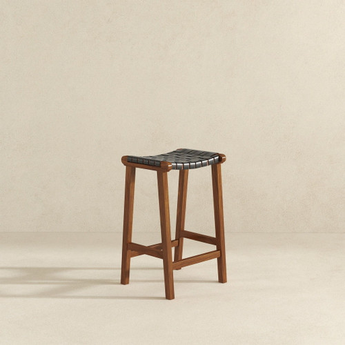James - Mid-Century Modern Genuine Leather Counter Stool - Black / Brown