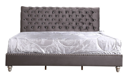 Elegant Tufted Upholstered Bed - Gray