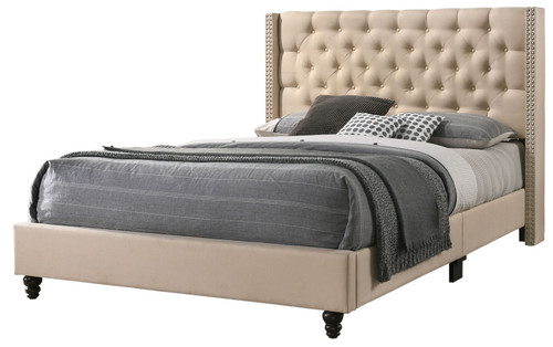 King Upholstered Transitional Bed - Beige