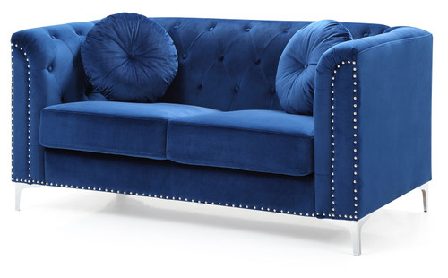 Elegant Contemporary Upholstered Loveseat - Navy Blue