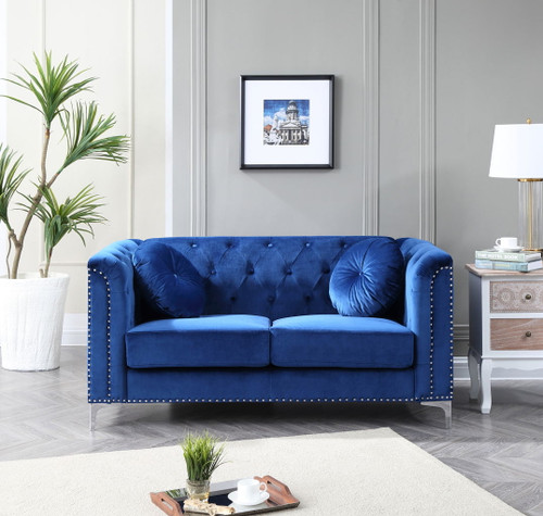 Elegant Contemporary Upholstered Loveseat - Navy Blue