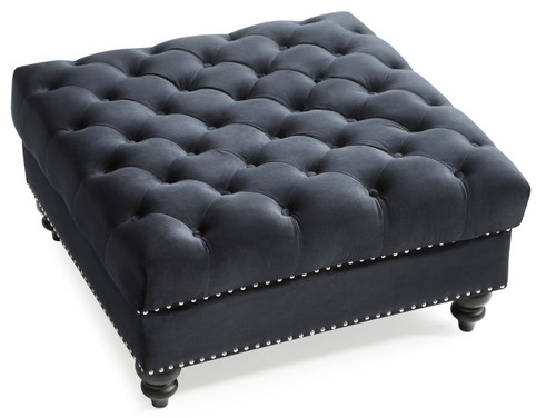 Elegant Traditional Upholstered Ottoman For Living Spaces - Black