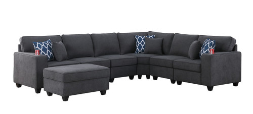 Cooper - 7 Piece Reversible L-Shape Sectional Sofa & Comfort Ottoman, And Cupholder - Stone Gray